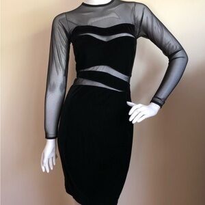 Tadashi | Vintage Black Velvet Sheer Mesh Dress